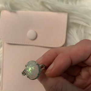 Large 925 Solid Sterling Silver, Natural Gem, Fire Opal, Lab diamond Ring  NWOT